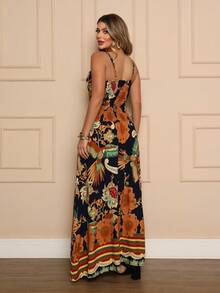 Women's Floral Smocked Back Dress - Navy Blue - View 2