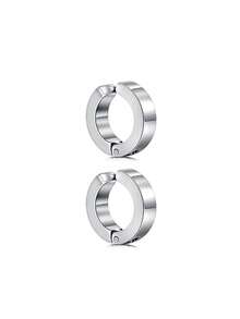 Clip On Stud Earrings For Men Polaris Geometry Circle Punk Fake Earrings Stainless Steel Non Piercing Silver Black Not Easy To Fall Halloween Jewel - Multicolor - View 12
