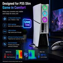 DATA FROG Cooling Fan Compatible With PS5 Slim, RGB Quiet Cooler With 3-Level Adjustable Speeds & USB 3.0 Pass-Through Port - View 4
