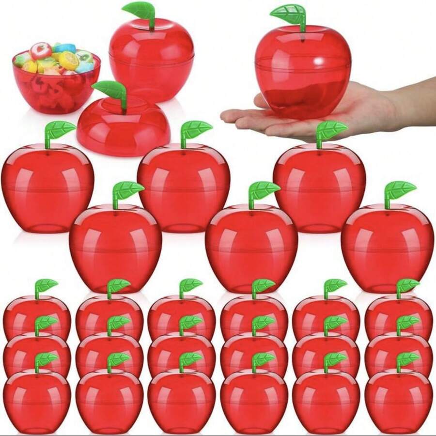 12pcs Thank You Week Gift Plastic Apple Shaped Large Capacity Red Candy Boxes, Thank You Gift Boxes, Suitable For Apple Thank You Gifts, Year-End Halloween Party Back To School Decorations