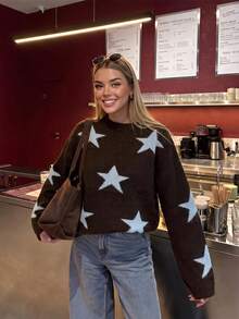 Joy Knit Women's Sweater, New Design For Autumn/Winter - All-Match Tops - Minimalist Casual Versatile - Five-Pointed Star Jacquard Loose Knit Fall - Brown - View 5