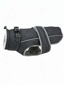 Dog Winter Coat, Thickened Warm Fleece Lining, Adjustable Pet Vest With Reflective Strip, Built-In Collar D-Ring, Outdoor Medium To Large Dog Jacket - Black - View 8
