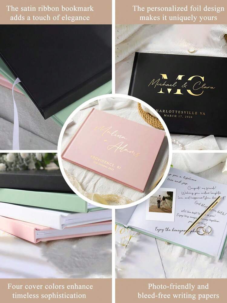 1pc - - Customized Wedding Guest Book, Minimalist Style Customized Wedding Guest Book, Personalized Exclusive Customized Wedding Photo Album, Minimalist Wedding Guest Registration Book, Customized Wedding Banquet Guest Book, Sign-In Book, Wedding Photo Album, Engagement Anniversary Gift - Multicolor - View 3