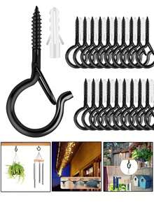 12pcs Q-Shaped Hooks With Clips, Outdoor String Light Hooks, Windproof Screw Hooks For Hanging Outdoor String Lights, Christmas Lights, Plants And Hanging Baskets - One Size Fits All - View 1
