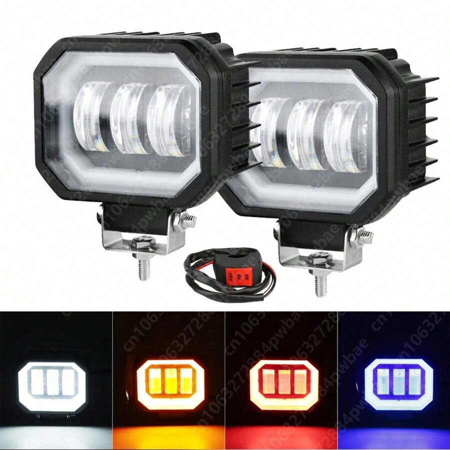 1Pc 80W Angel Eyes Motorcycle Spotlights Headlight Car LED Work Light 24V Waterproof For Offroad Truck Driving Automobile Accessories