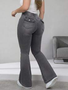 Plus Size Casual Fashion Washed Slim Fit Flare Jeans, Flare Pants Outfit For Autumn Outdoor Wear - Grey - View 5