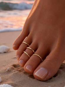 4pcs/Set Fashionable Personalized Ins Style Vintage Open Toe Rings - Gold - View 5