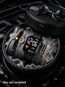 6Pcs/Set Girls' Electronic Watch Jewelry Set, Multi-Color Minimalist Sports College Style LED Digital Display Watch With Matching Color Bracelet, High-End Fashion Versatile, Silicone Strap Comfortable And Durable, Perfect For Daily Wear, Best Gift Choice (Gift Box Not Included) - Multicolor - View 10