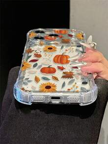 Phone Case: 1pc Autumn Pumpkin Coffee Pattern Design Phone Case, Compatible With Apple 18/18Pro/18promax/17/17PRO 17Promax/16/16Pro/16promax/ 16/15/14/13/12/11 Plus/Pro Max Series, Fashion Protective Cover, Minimalist Full Coverage Design, Cute Pattern, Minimalist TPU Shockproof - Multicolor - View 4