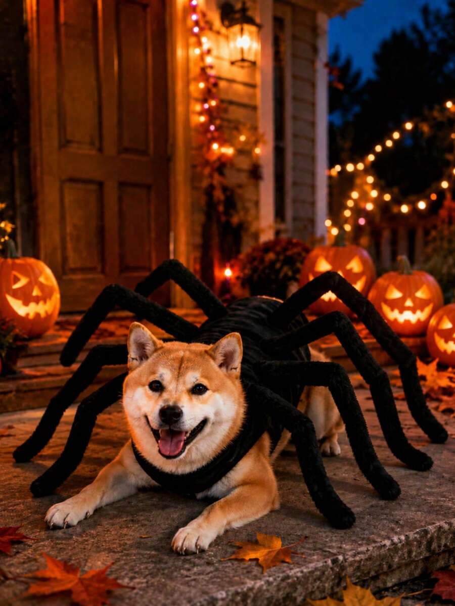 Halloween Giant Spider Pet Costume, Bendable Legs Adjustable Plush Spider Outfit, Suitable For Dogs, Cats, Puppies Cosplay Costume, Halloween Party Photo Prop - Multicolor - View 1