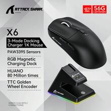 ATTACK SHARK Mouse Nirkabel Ringan PAW3395 Gaming Tiga Mode Mouse Bluetooth Nirkabel Pengisian Daya dengan Basis RGB Mouse Gaming Kompetitif Komputer - View 14