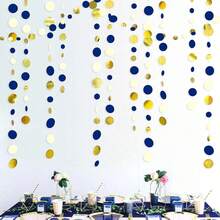 Blue & Gold Polka Dot Paper Hanging Garland, Floating Paper Dot Decoration, Suitable For Weddings, Birthday Parties, Banquets, Graduation Ceremonies, Background Decor, Holiday Decorations, Photo Backdrop - Multiple Styles - View 3