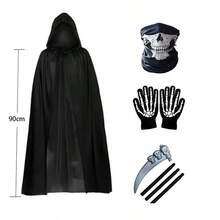 Halloween Horror Ghost Phantom Adult Cosplay Costume | Men's Hooded Robe Cloak Scythe Mask Gloves - Multicolor - View 9
