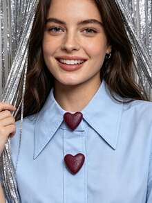 1pc/2pcs Elegant Heart-Shaped Geometric Pattern Button Set, Shirt Button Set, Clip-On Button Set, Fashionable Crystal Cufflink Set, Suitable For Tuxedo And Wedding Dress Decoration - Burgundy - View 3