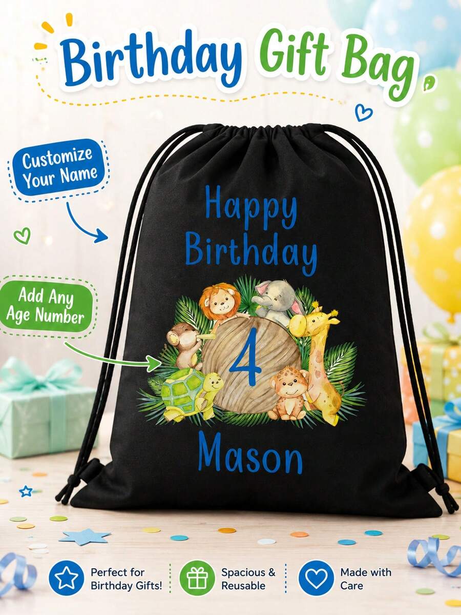 Tas Serut Nama Hewan Kebun Binatang Liar yang Disesuaikan - Ransel Teks Kebun Binatang yang Dipersonalisasi, Cocok untuk Piknik, Tas Hadiah Unik, Dapat Digunakan sebagai Hadiah Pesta Ulang Tahun, Hadiah Baby Shower, dan Hadiah Ulang Tahun yang Dipersonalisasi - MultiWarna - View 1