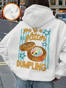 Girls Kawaii Rainbow Dumpling Graphic Hoodie, Star Stripes Long Sleeve Top - White - View 1