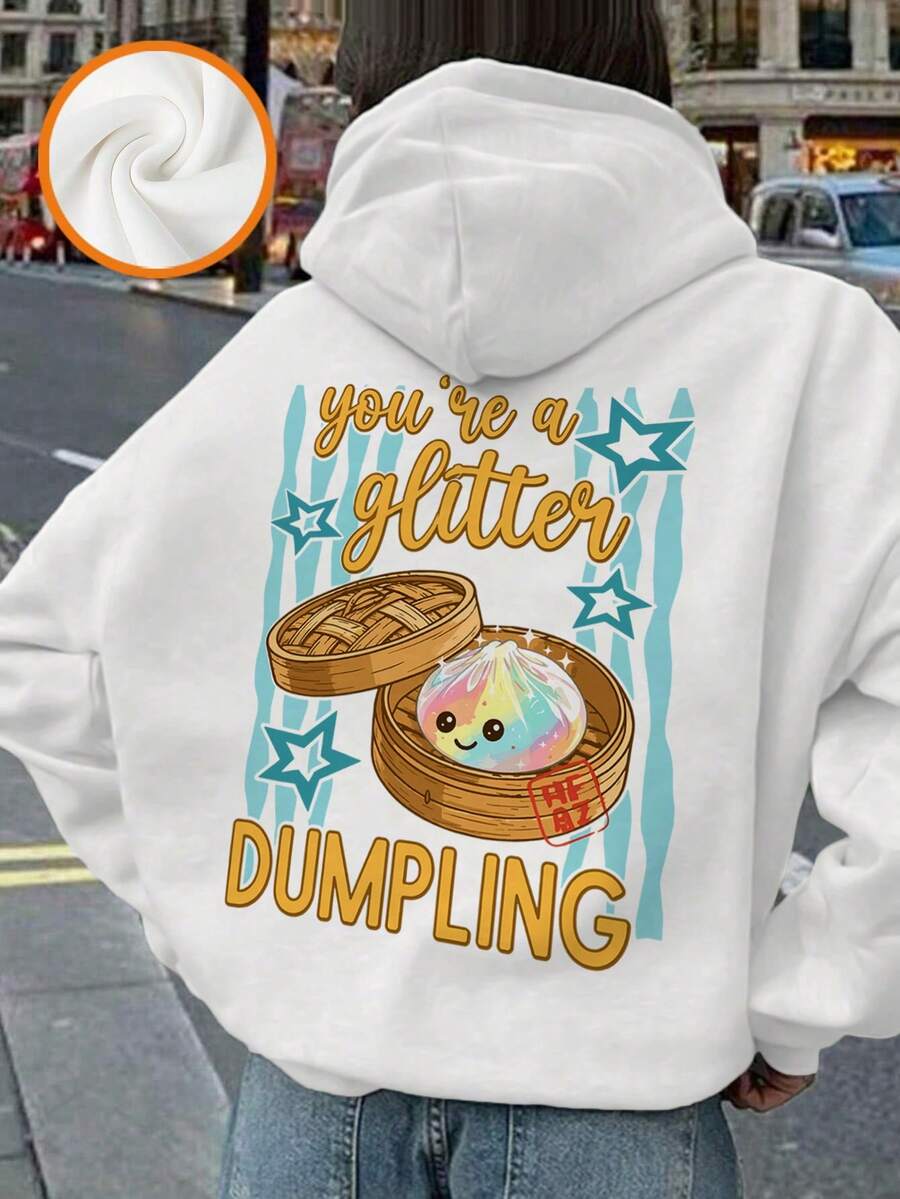 Girls Kawaii Rainbow Dumpling Graphic Hoodie, Star Stripes Long Sleeve Top - White - View 1