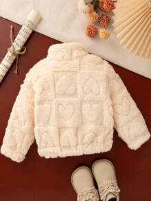 Autumn/Winter Soft Thick Jacket For Toddler Girls, Cute Heart Pattern, Toddler Outwear - Beige - View 2