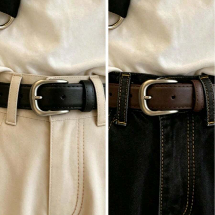 1pc Solid Color Bohemian PU Leather Belt, High-Quality Texture, Versatile Minimalist Black Jeans Belt For Women, Decorative Durable All-Season Waist Belt - Color - View 1