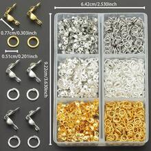 600 st DIY-assortiment av kopplingsringar och delar, inklusive hoppringar och spännen, lämpligt för flätning, DIY-smycken, halsband, armband, nyckelringar, pärlkopplingar, ändkapslar, avslutningsspännen, öppna hoppringar och smyckespännen, tillbehörsmaterial för smyckestillverkning - Knapp & ögla - Visa 3