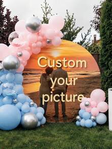 1pc Customized Round Backdrop (Stand Not Included), Printable Pattern/Logo/Text/Ad Background, Durable Polyester Fabric, Suitable For Wedding, Birthday Party, Baptism, Photo Booth Props, Photography Props And Party Decoration, Modern Round Design, Smooth Texture - Multicolor - View 5