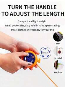 Adjustable 26ft Portable Clothesline, Outdoor Travel Camping Laundry Drying Rope, Retractable Portable Clothes Rack With Hooks, Adjustable Length Reel Design, Easy To Fold And Store, Space-Saving, Thick And Durable, Portable, Suitable For Outdoor Use, Stylish Appearance, Suitable For Travel, Camping, Laundry Drying, Compact Storage, Suitable For Hotel, Home And Outdoor Use - Multicolor - View 5