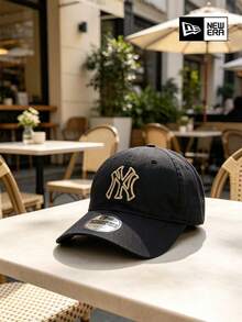 New Era Black NY Baseball Cap, Vintage Textured Design, Casual Street Style Daily Wear Hat - Black - View 8
