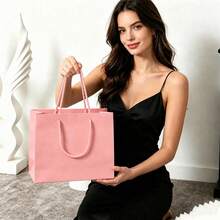 1/2/3pcs Reusable Paper Gift Bags With Handles, Suitable For Weddings, Holidays, Business, Crafts, Retail, Wedding Tote Bags, Small Gift Delivery Birthday Party Paper Packaging Bags, Fashionable And Practical, Suitable For Weddings - Pink - View 9