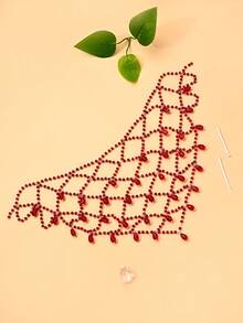 1pc New INS Style Water Drop Hair Chain Niche Design Mesh Headpiece Vintage Red Beads Hair Accessory - Silver - View 7