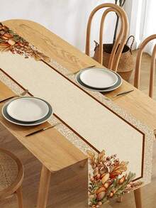 1pc Table Runner - Suitable For Autumn Harvest Decoration, Distressed Texture Table Runner With Oak Leaves And Acorns, Rectangular Dining Table Console Fireplace Decor, Suitable For Fireplace, Entryway, Country Farmhouse Style - Khaki - View 3