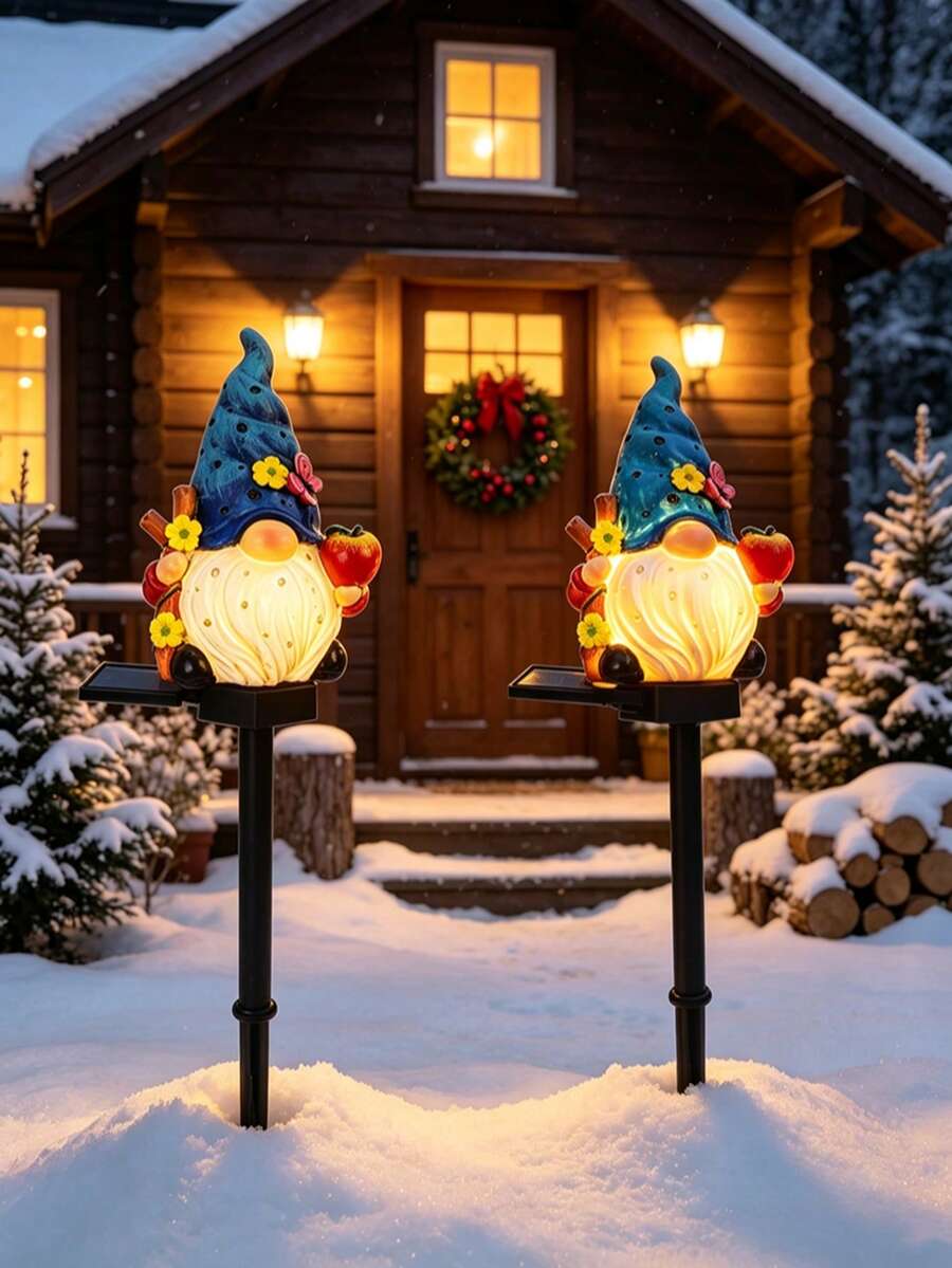 1pc Resin Gnome Solar Garden Stake Light, Fairy Statue Landscape Light, Waterproof Outdoor Decorative Light, Suitable For Lawn, Patio, Yard, Pool, Garage, Christmas Holiday Atmosphere Decoration - Multicolor - View 1