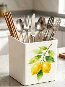 1pc Abstract Watercolor Lemon Branch Multi-Functional Storage Organizer Box - Tableware Storage Box, Desktop Organizer Rack (Suitable For Storing Tableware, Straws, Tea Bags, Pens, Remote Controls); Compact And Space-Saving, Suitable For Kitchen, Office, Living Room (Please Note The Size Before Ordering) - Multicolor - View 5