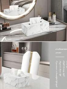 White Marble Pattern Tissue Box Holder, PU Leather With White Stitching, Bathroom Storage, Bathroom Decor, Autumn Decor, Back To School, New Home, Living Room, Kitchen, Napkin Holder - White Marble - View 8