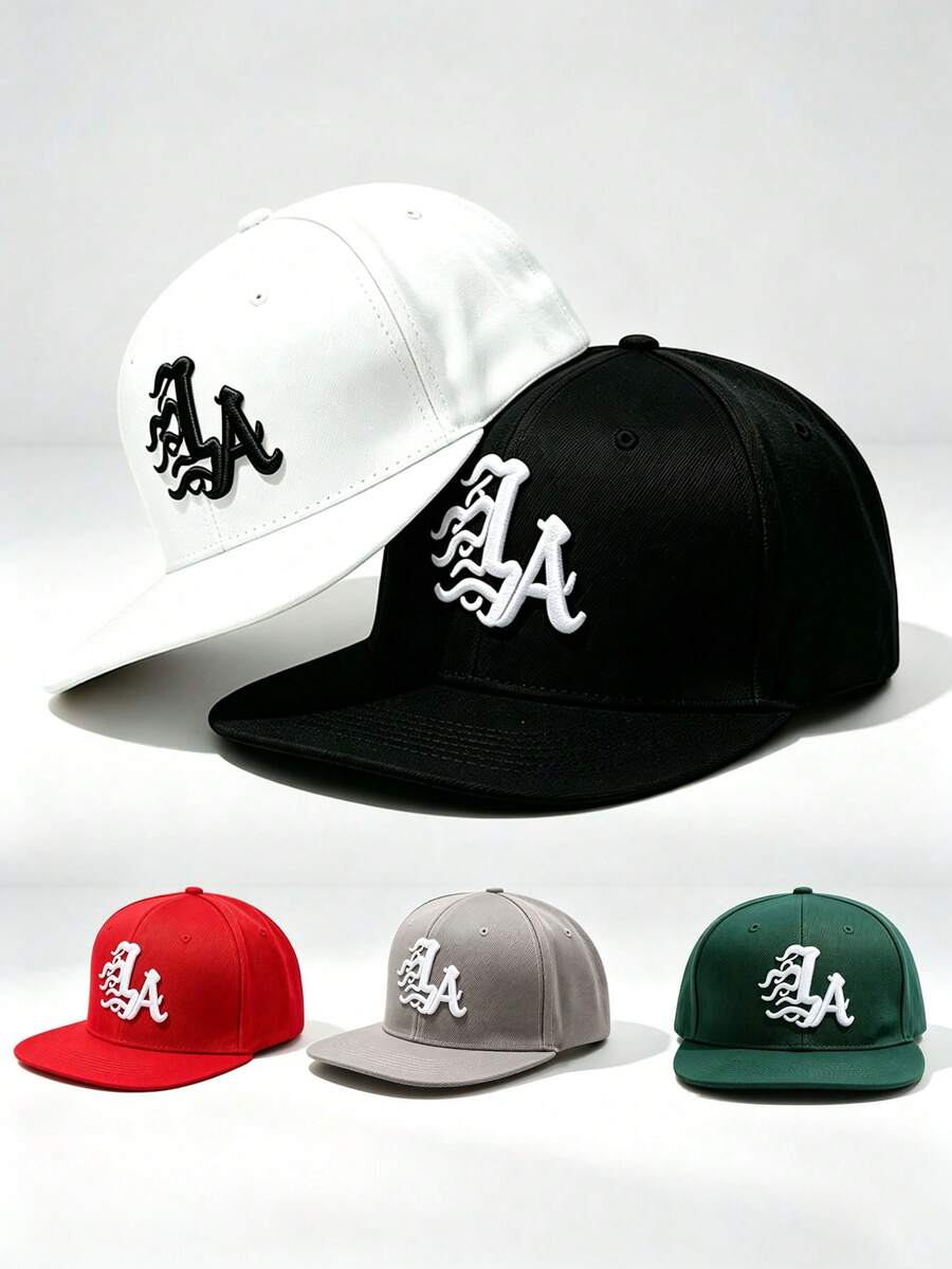 1pc Vintage LA Letter Embroidered Flat Brim Baseball Cap, Hip-Hop Street Style Adjustable Sun Hat, Unisex, Suitable For Daily Outdoor Sports