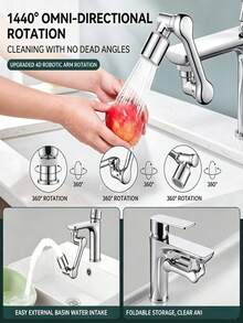 1440° Universal Swivel Faucet, Heavy-Duty ABS With Metallic Surface, 2-In-1 Dual-Mode Extendable Retractable Faucet Nozzle With Anti-Splash Connector, Mechanical Arm Design, Easy Installation Compatible With Extender, Booster, Expander, Filter, Rotatable Manual Faucet, Modern Durable Faucet For Bathroom, Commercial Or Gift, Kitchen Sink Extender, Balcony Faucet, No Drilling Required - Multicolor - View 5