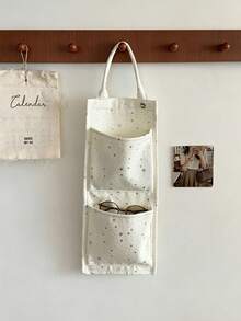 1pc Star Print Hanging Storage Bag, Cute Casual Fabric Rectangular Wall Hanging Organizer, Multi-Layer Pockets With Top Handle, Space-Saving Foldable Storage Bag, Door Hanging Storage Basket, Suitable For Bedroom, Closet, Dorm, Home Daily Miscellaneous Items Storage - Multicolor - View 7