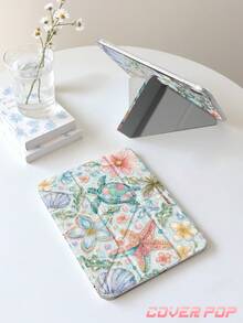 海龜與椰子樹扶桑花圖案平板保護殼，相容 iPad Air 8 (M4) 2026 (11 吋) / 2026 (13 吋)、9.7/10.2/10.5/10.9/12.9/Pro 11/A16、第 10 代、Kindle Paperwhite 第 12 代 2024、Kindle (第 11 代 - 2024 發行)，柔軟防震，智慧休眠/喚醒功能，Y 型折疊平板保護殼，多角度觀看 - 彩色 - 查看 3
