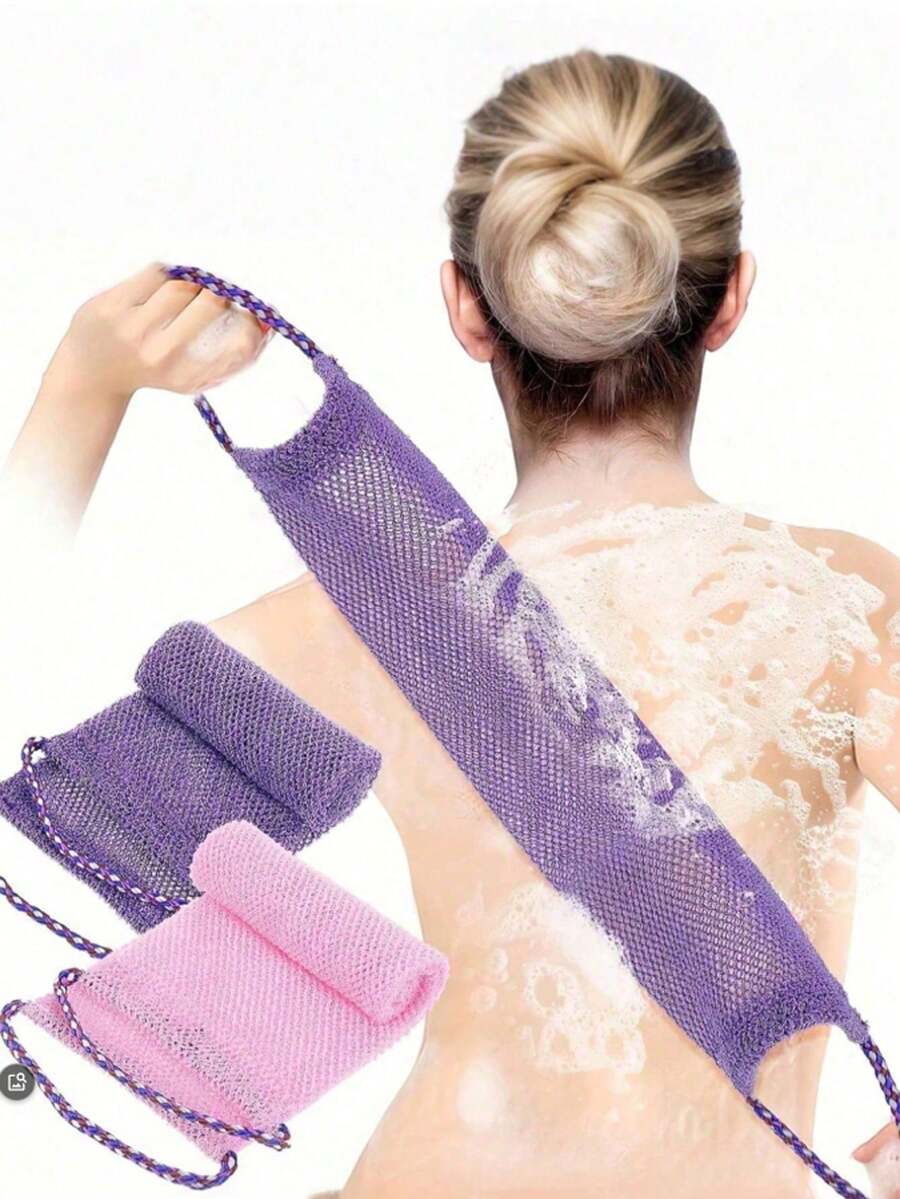1pc Mesh Exfoliating Long Back Bath Brush Towel Set, With Pull Rope Nylon Back Exfoliating Brush, For Shower, Effective Body Scrub, Makes Skin Smooth, Bathroom Decor, Room Decor, Back To School Dorm Supplies, Shower Cap, Exfoliating Glove - View 1