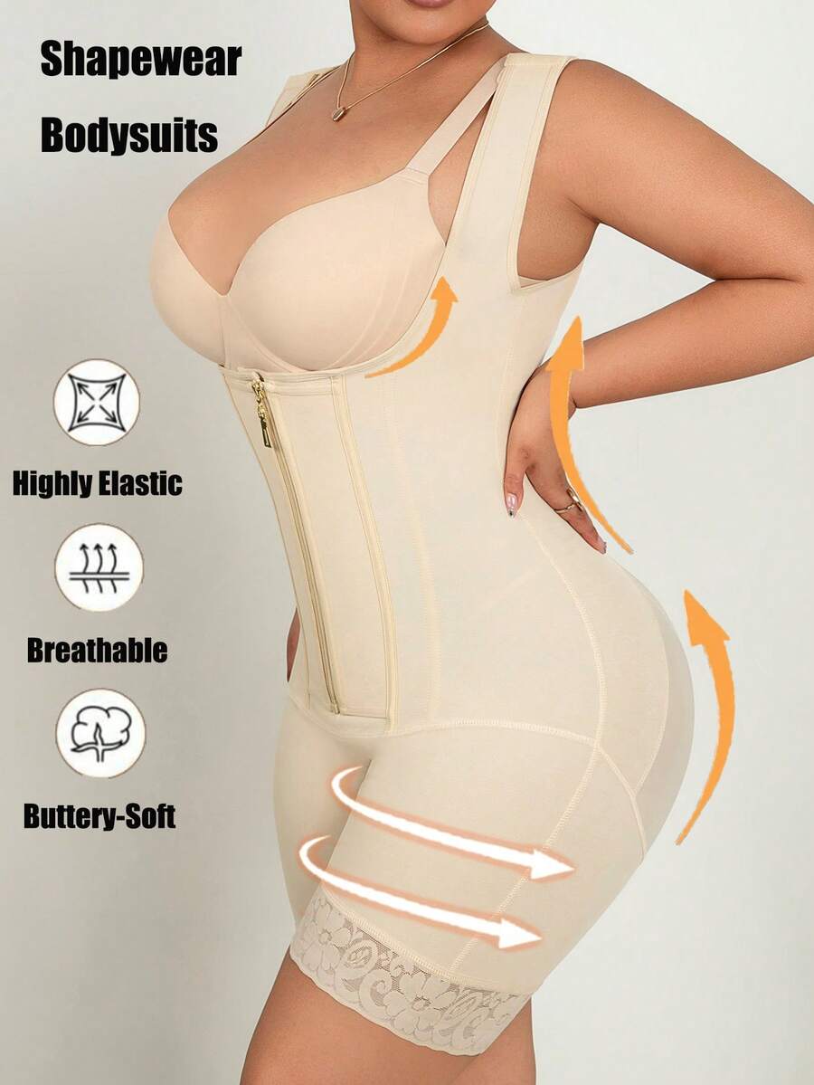 Plus Size Women High Waist Slimming & Lifting Solid Color Romper Shorts