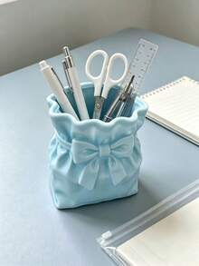 1pc Bowknot Pen Holder Storage, Desktop Pen Holder And Decorative Vase Ornament, Suitable For Stationery Storage, Makeup Brush Storage, Toothbrush And Toothpaste Storage, Exquisite Desktop Ornament For Living Room, Bedroom, Desk, Office Desk, Business Decor, School Small Gift, Delicate Decoration - One Size Fits All - View 5