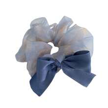1pc Gradient Tie Dye Organza Bow Scrunchie, Lightweight Sheer Mesh Fabric, Contrasting Satin Bow Decoration, Cool And Gentle Vibe, Suitable For Girls, Perfect For Daily Commute, Date, Travel And Photography, Fairy-Like Hair Tie Hair Accessory - Multicolor - View 7