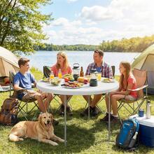 Camping Table, Foldable, PE, 120 X 120 X 74 Cm, For Camping, Picnics And Outdoor Use, White - White - View 1