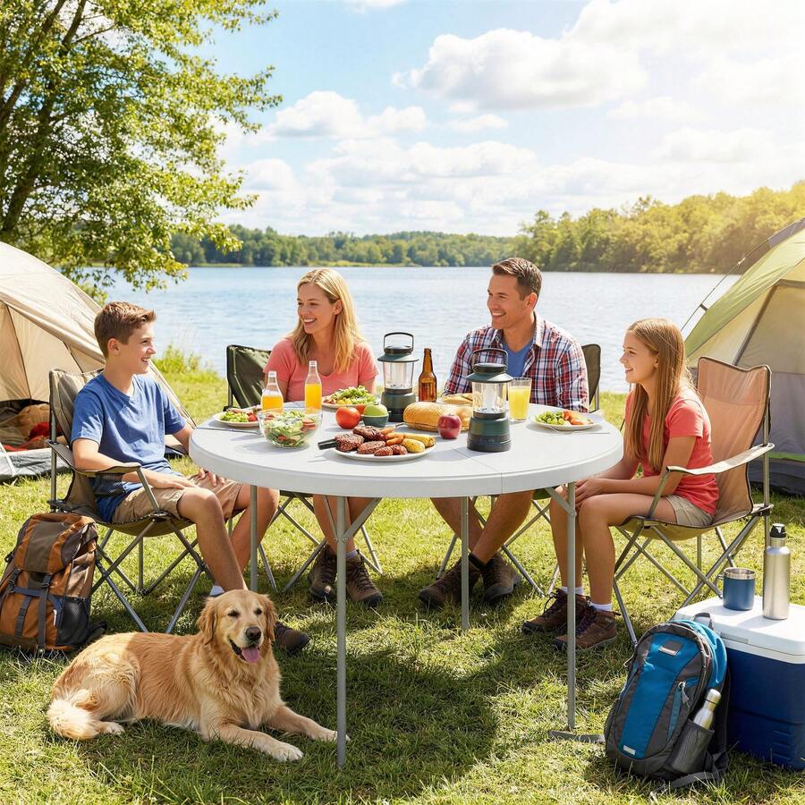 Camping Table, Foldable, PE, 120 X 120 X 74 Cm, For Camping, Picnics And Outdoor Use, White - White - View 1