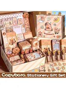 1 Set Basic/Deluxe/Premium Capybara Theme Stationery Set, Great Christmas Gift For Boys And Girls, Learning Reward, Birthday Gift, Classroom Gift, Back To School Gift, Highly Attractive Learning Supplies Gift Suitable For Students And Animal Lovers, Cute Learning Essentials, 3 Stationery Set Options Available (Some Styles May Have Random Colors) - Multicolor - View 1