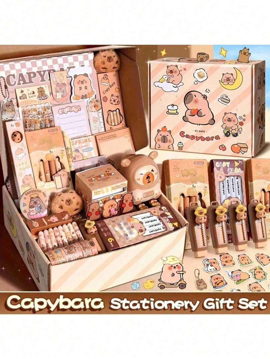 1 Set Basic/Deluxe/Premium Capybara Theme Stationery Set, Great Christmas Gift For Boys And Girls, Learning Reward, Birthday Gift, Classroom Gift, Back To School Gift, Highly Attractive Learning Supplies Gift Suitable For Students And Animal Lovers, Cute Learning Essentials, 3 Stationery Set Options Available (Some Styles May Have Random Colors) - Multicolor - View 1