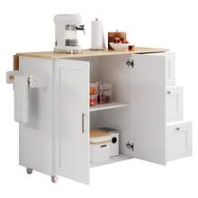 With Storage Adjustable Foldable Kitchen Island White With Storage For Kitchen And Dining Area - Natural and White - 查看 7