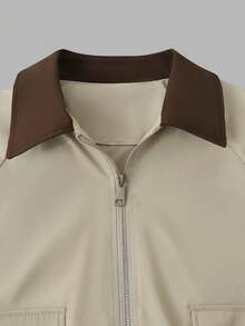 Women's Fashion Elegant Minimalist Colorblock Dual Pocket Design Drawstring Hem Zipper Short Lightweight Jacket Commuter Casual Versatile Woven Fabric Solid Color Zipper Drawstring Office Daily Vacation Holiday Airport Travel - Multicolor - View 9