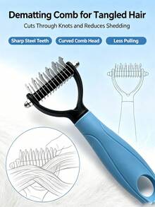 2-In-1 Pet Grooming Comb Set, Double-Sided De-Matting Comb & One-Click Self-Cleaning Slicker Brush, Hair Removal Tool For Cats And Dogs, Pet Shedding Cleaning Grooming Accessories - Multicolor - View 8