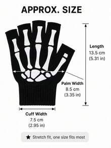 1 Pair Halloween Glow-In-The-Dark Skeleton Fingerless Knit Gloves, Ghost Hand Cosplay Party Costume Accessory - A - View 3