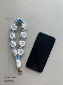 1pc Handmade Woven Daisy Flower Crossbody Handbag With Phone Chain Lanyard Cotton Rope Keychain - Multicolor - View 11